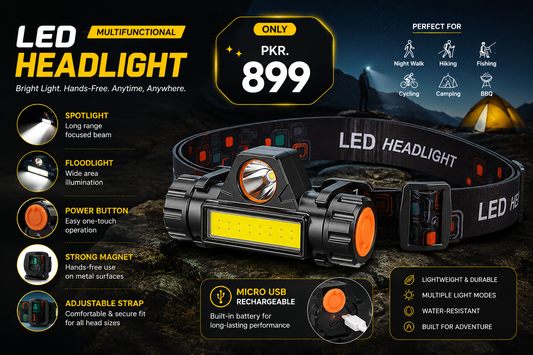 Rechargeable High-Power LED Headlamp – Waterproof USB Headlight with Adjustable Brightness for Camping, Hiking, Fishing & Outdoor Adventures