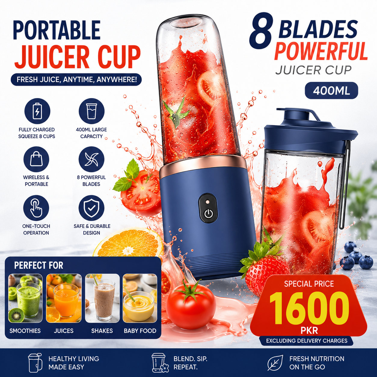Hex Blade Juicer Rechargeable Mini Automatic Electric Juicer 2 in 1