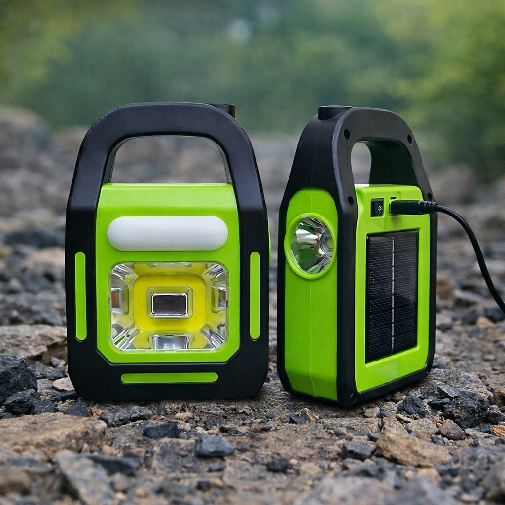 Solar Rechargeable 3-in-1 LED Emergency Light – Portable Flashlight, Work Light & Power Bank