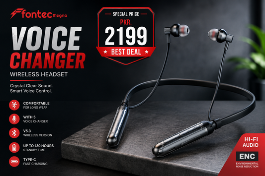 Fontec Magna Wireless Neckband Bluetooth Earphones – ENC Noise Cancelling, Hi-Fi Audio & 5-Mode Voice Changer (Random Color)