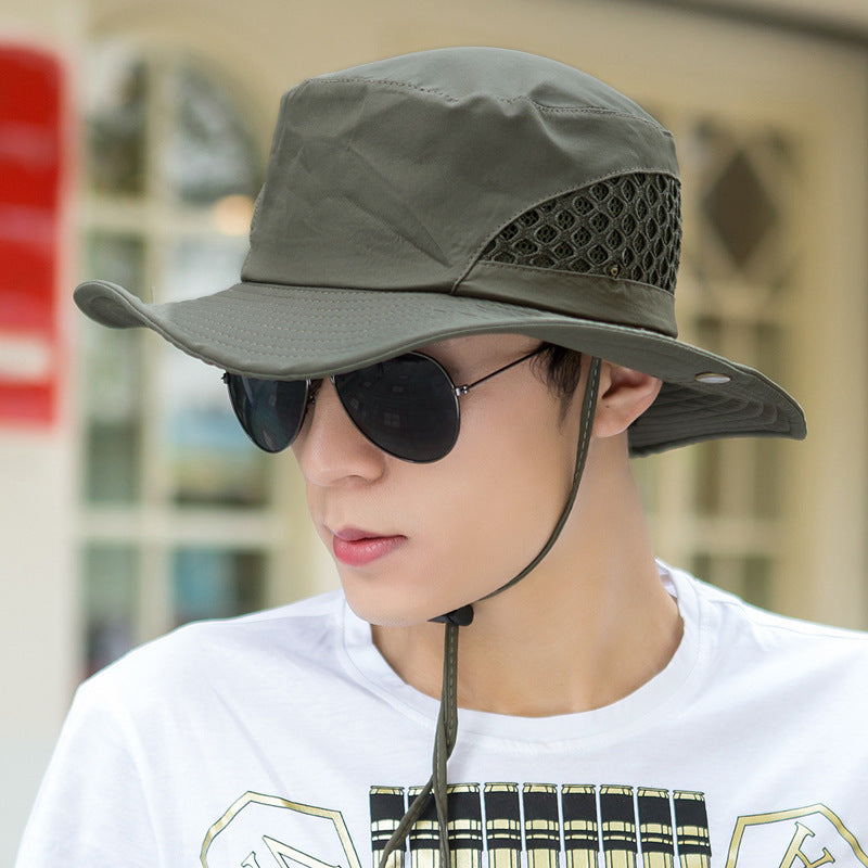 Men's Wide Brim Sun Hat – UV Protection Breathable Mesh Safari Hat with Adjustable Chin Strap